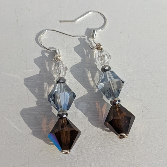 Artisan Sparkly Bi-Cone Czech Glass Beaded Earrings Handmade Beautiful - Picture 8 of 10